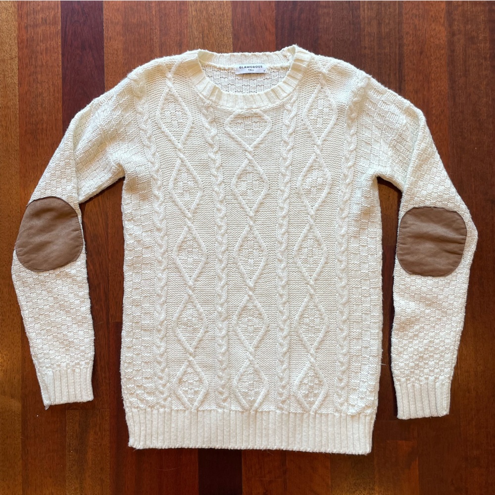 ASOS Glamorous Tall Cable Knit Sweater with Elbow Patch